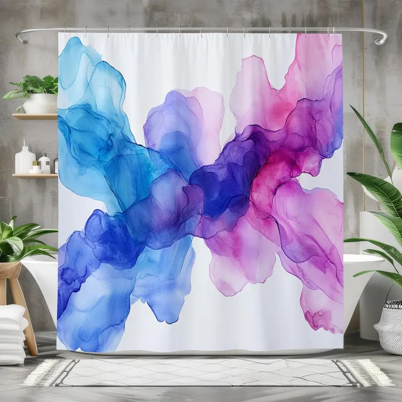 Abstract Watercolor Shower Curtain - Waterproof Fabric Bath Curtain Colorful Bathroom Decor Modern Art-Inspired Bath Accessory