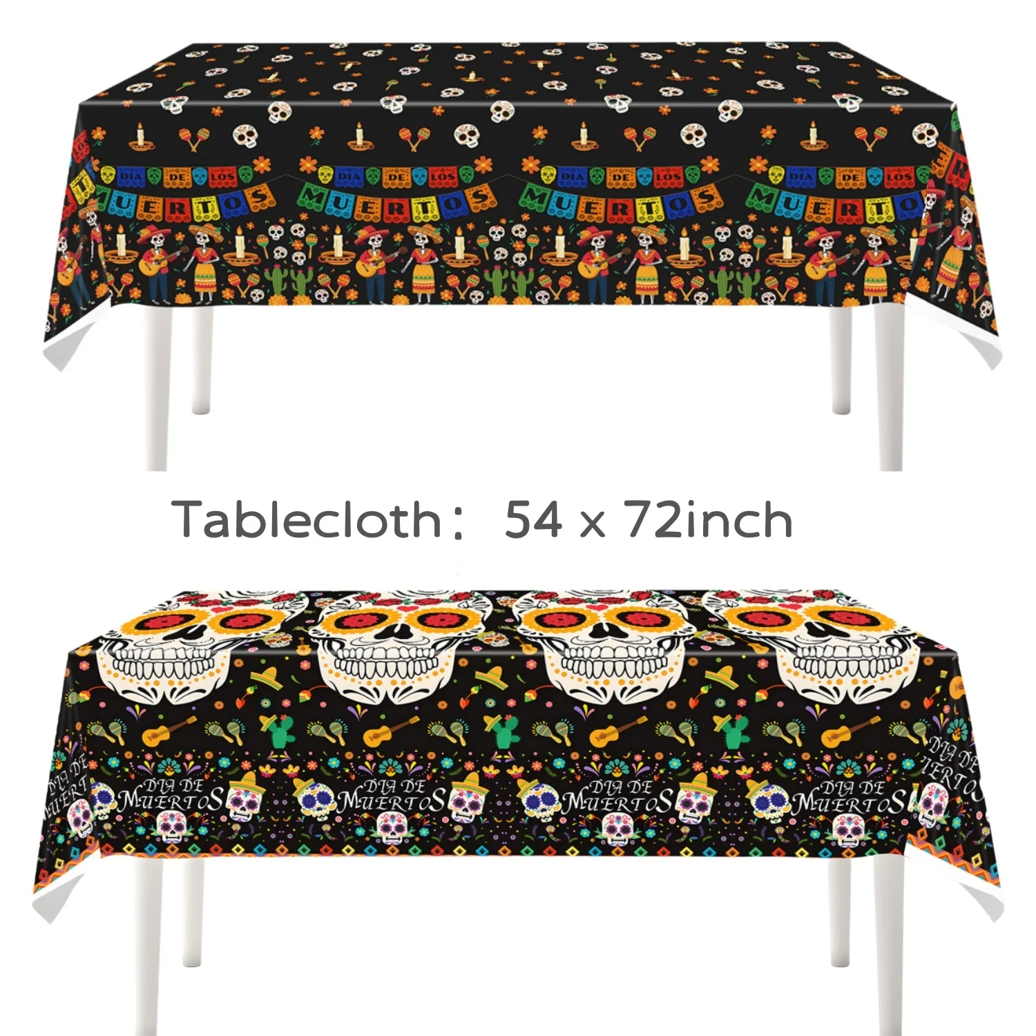 1/2/5/10pcs Sugar Skull Disposable Tablecloth Dia De Los Muertos Decor,Day Of The Dead Rectangular Plastic Table Cover 54x72Inch