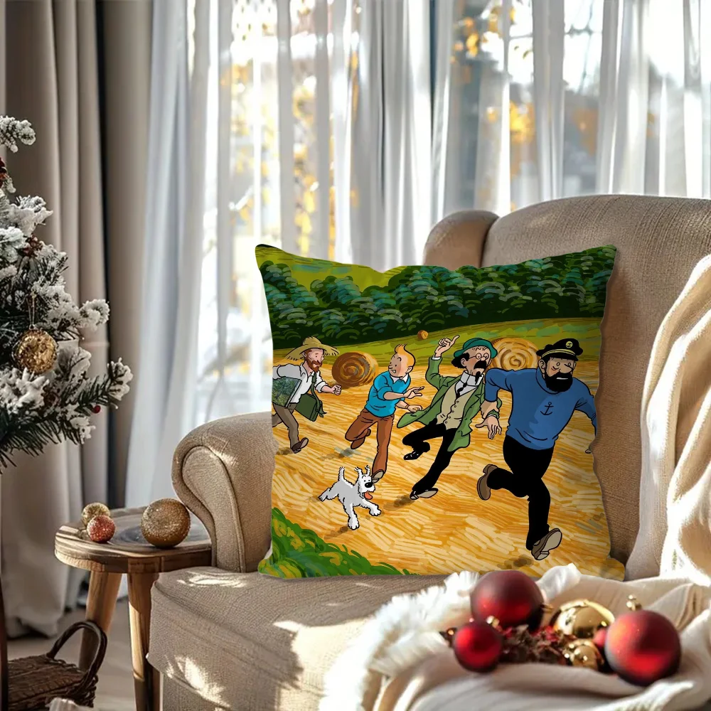 De avonturen van T-Tintin Animatie Kussensloop Vierkant kussen Slaapkamer Bank Vrije tijd Comfort Auto Woonkamer Woondecoratie 40X40