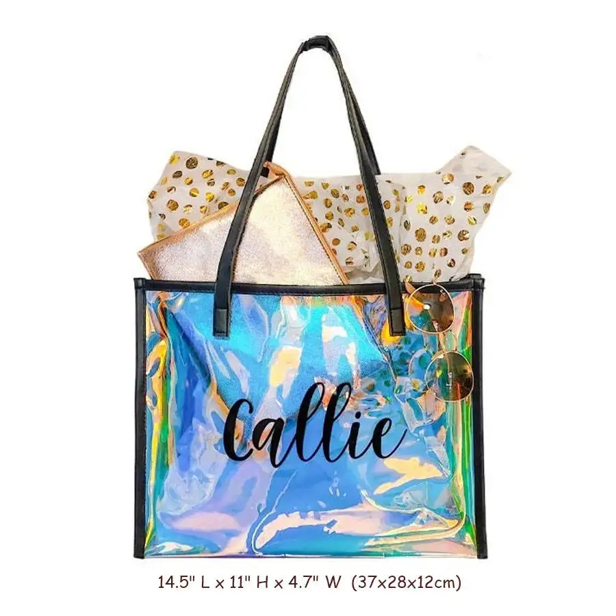 Custom Tote Bag Add Your Print Original Design Fashion Bag Large Capacity Clear Holiday Beach Travel Swimming Shoulder Laser Bag