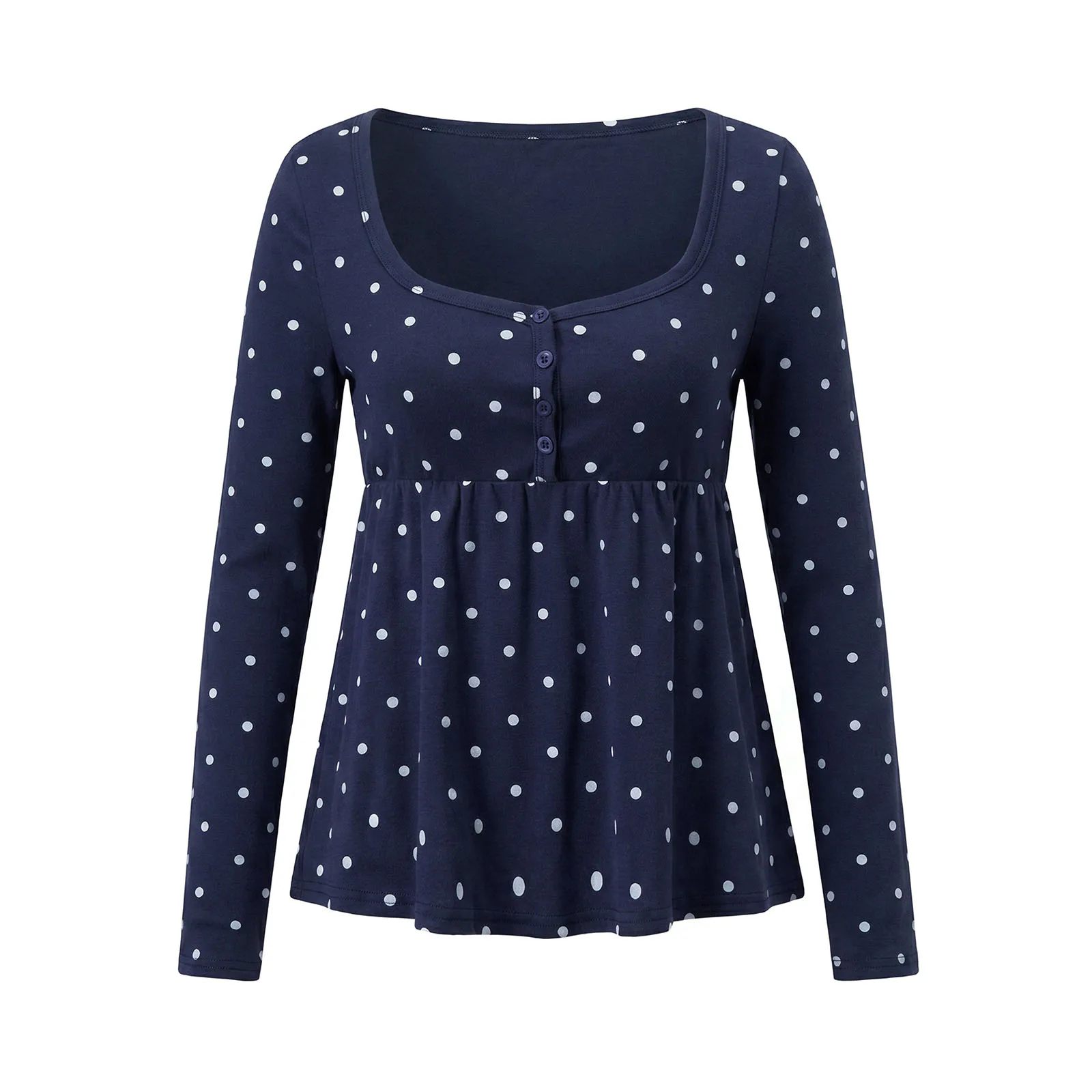 Dot Spring Sleeve Sleeve Babydoll Tops Women-Long-Sleeve Dot-Print-Half Long Button Up Henley Top Rated