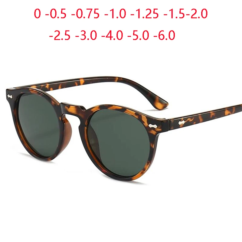 0 -0.5 -0.75 To -6 Rivet Leopard Frame Drak Green Lens Nearsighted Sunglasses With Diopter Minus Degree Prescription Sun Glasses