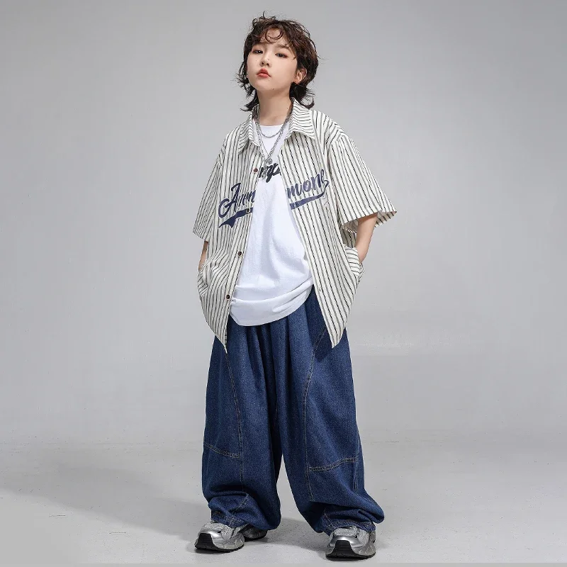 Hip Hop Dancing Ragazzi Giacca a righe Jeans Camicia per ragazze Pantaloni da ballo di strada Abbigliamento Bambini Streetwear Bambino Abiti jazz Costumi