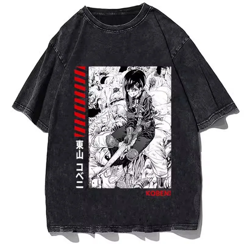 

Chainsaw Man Denji Washed Oversized T Shirt Anime Print Tee Unisex Retro Casual Cotton Short Sleeve Streetwear