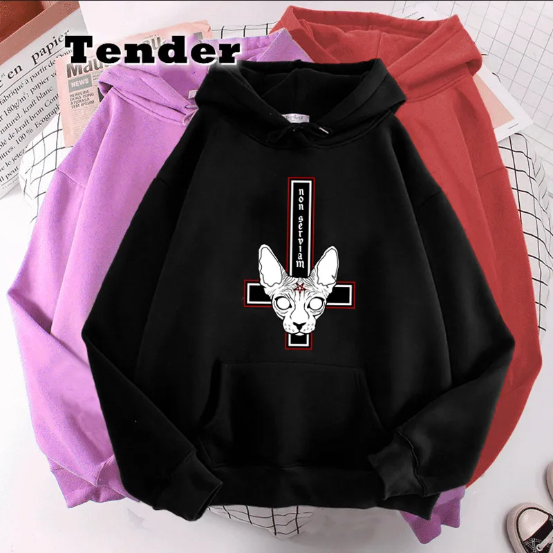 

Oversized Hoodies for Women Sphynx Cat Sweatshirt Black Metal Pullovers Hipster Sasual Fall Sweatshirt bulk items wholesale lots