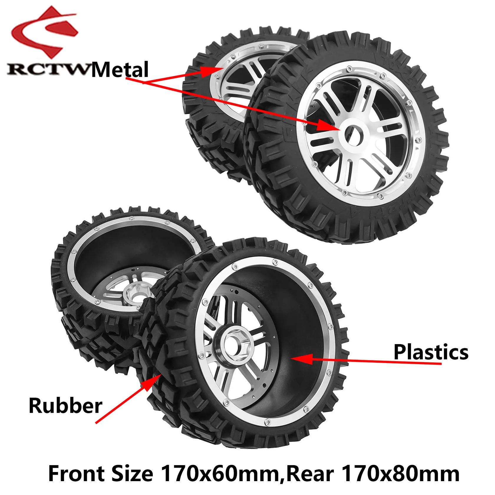 Front or Rear All Terrain Wheel Tire or Wheel Hub & Beadlock Ring Kit for 1/5 RC HPI ROFUN BAHA KM ROVAN BAJA 5B SS Truak Parts