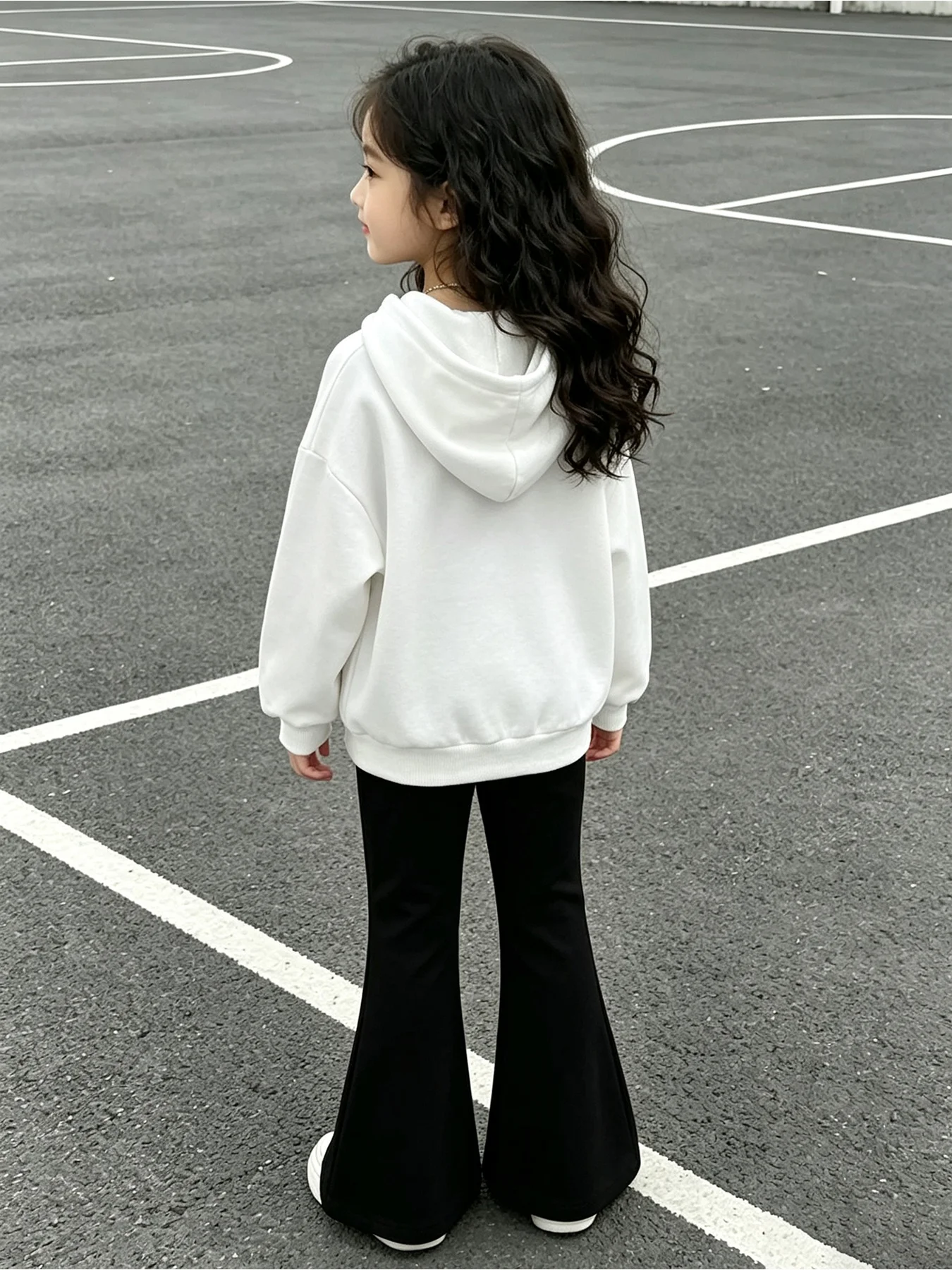 Kids' Autumn Winter Clothing Set Hooded Solid Color Hoodie Long Sleeved Top with Flared Pants Children's Outfit Combo
