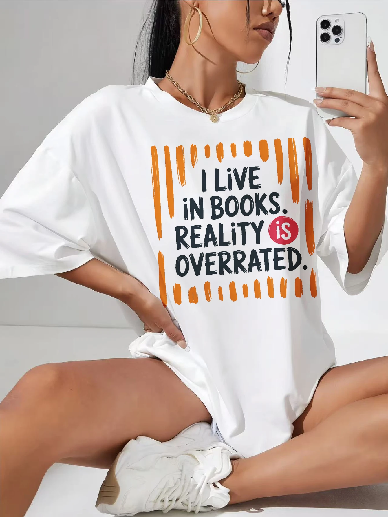 

l live in books reality overrated Белый повседневный топ для беременных, свободная футболка с круглым вырезом и вырезом удобные боковые складки