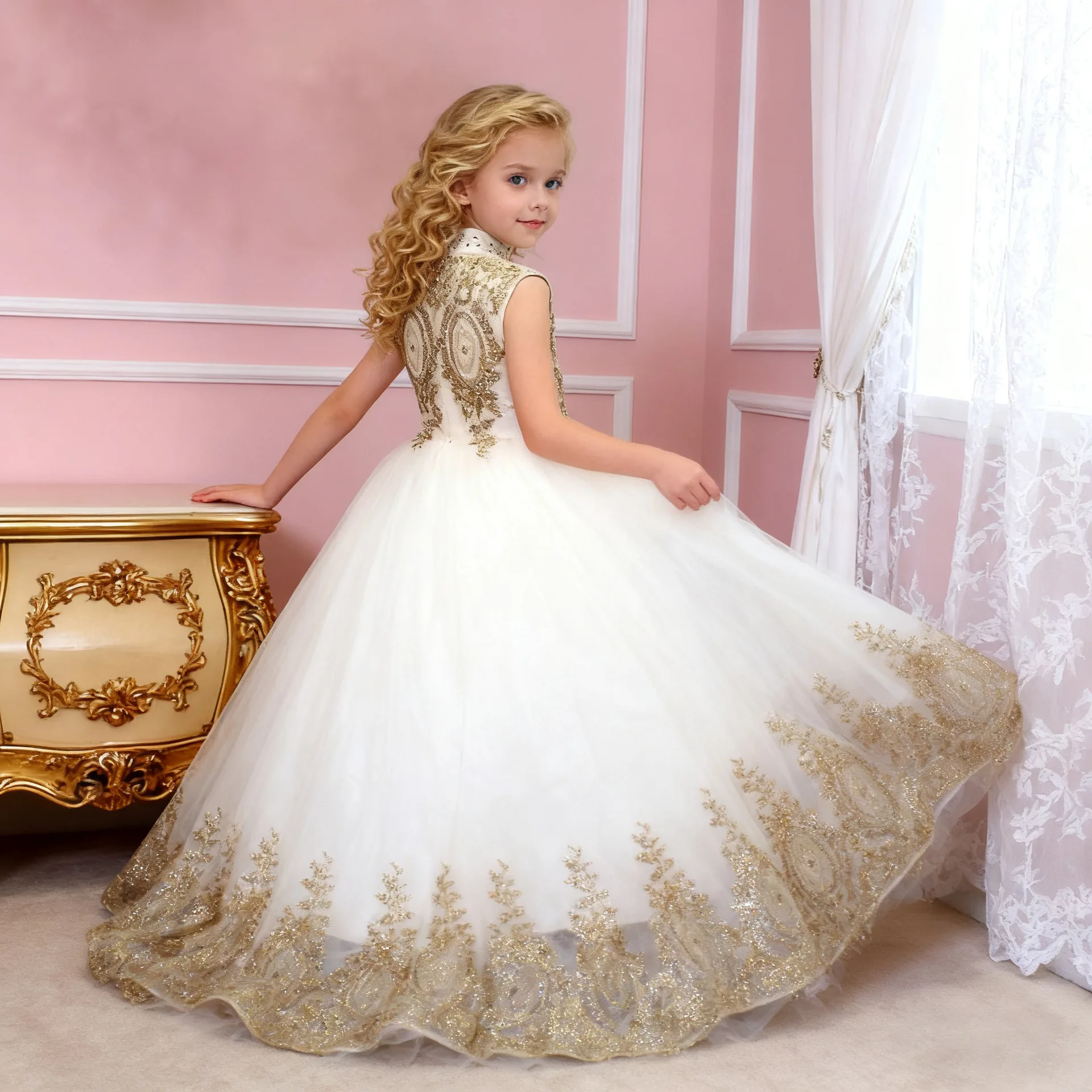 Little Girls' Wedding Dresses Girls' Performance Gowns Birthday Hostess Dresses Trailing Puffy Skirts Flower Girl Princess Dress