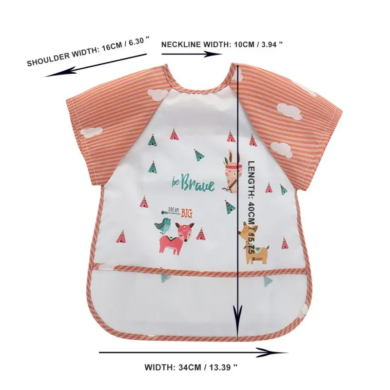 Boys Girls Infant Toddler Baby Smock Feeding Accessories Waterproof Cartoon Short Sleeved Bib Burp Cloths Kids