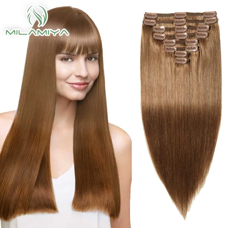 Extensions de cheveux humains à clipser, vrais cheveux humains raides, morceaux de cheveux à clipser, extensions Remy, 7 pièces