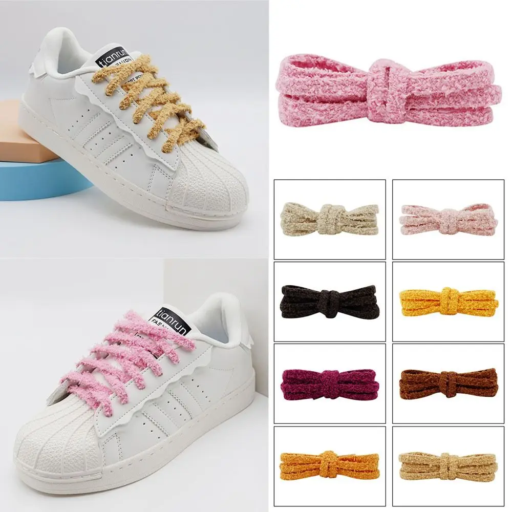 1 คู่แฟชั่นผู้หญิง Fluffy Fuzzy Laces รองเท้าผ้าใบลําลอง Plush รองเท้า Laces น่ารักแบน Shoelaces