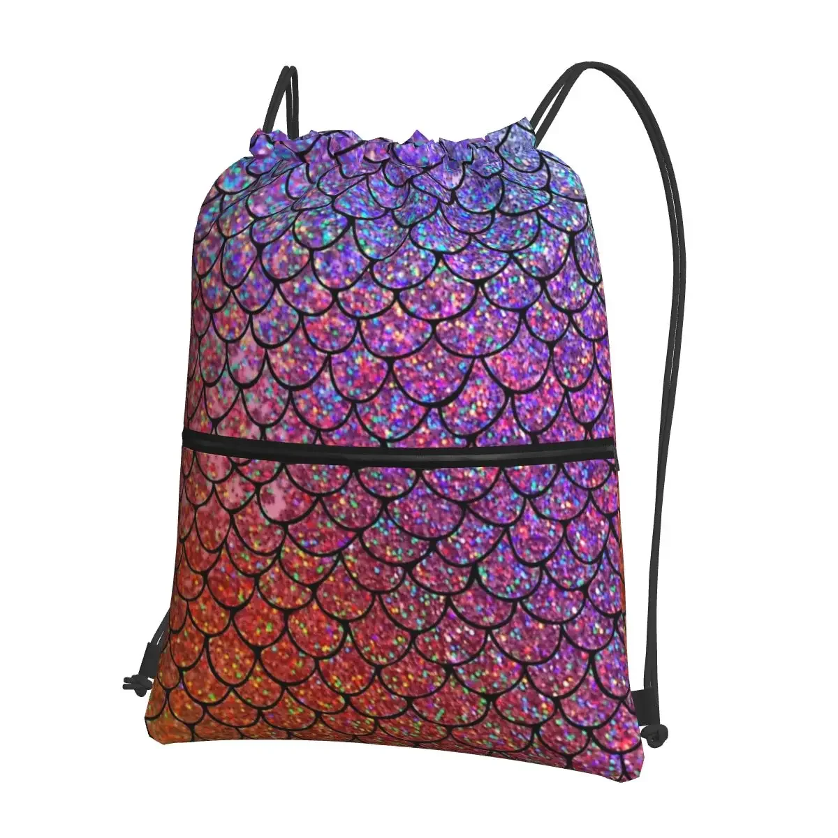 Colorful Glitter Mermaid Scales Backpacks Drawstring Bag Drawstring Bundle Pocket Storage Bags For Travel Sport Man Woman