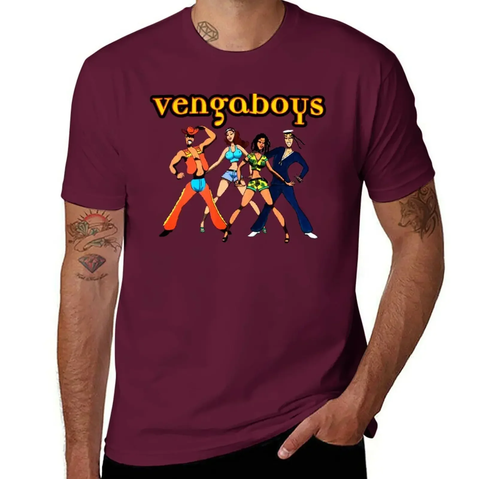 Vengaboys Fan-Camiseta gráfica masculina, em branco, extragrande, gola redonda, grande e alta, nova edição, moda verão