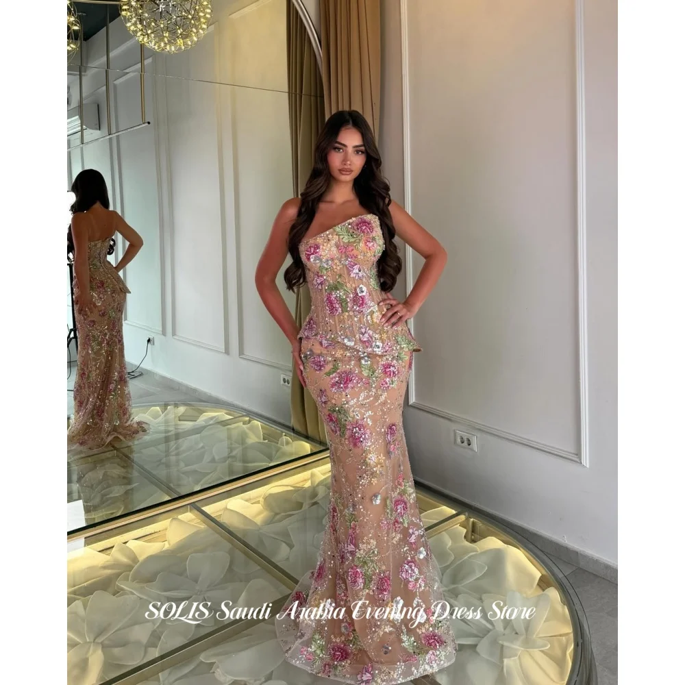 

SOLIS Off Shoulder Prom Dress Floral Applique Sequin Tulle Evening Dress Mermaid Party Gown Saudi Arabic Formal Dress Customized