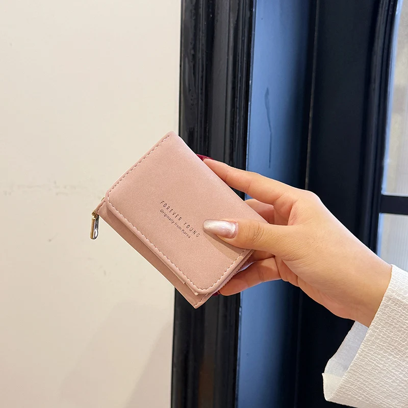 Solid Nubuck Wallet Women's Purse 2025 New Short Folding Simple Small Money Ladies Bag Multi-functional Coin Bag Female ultra