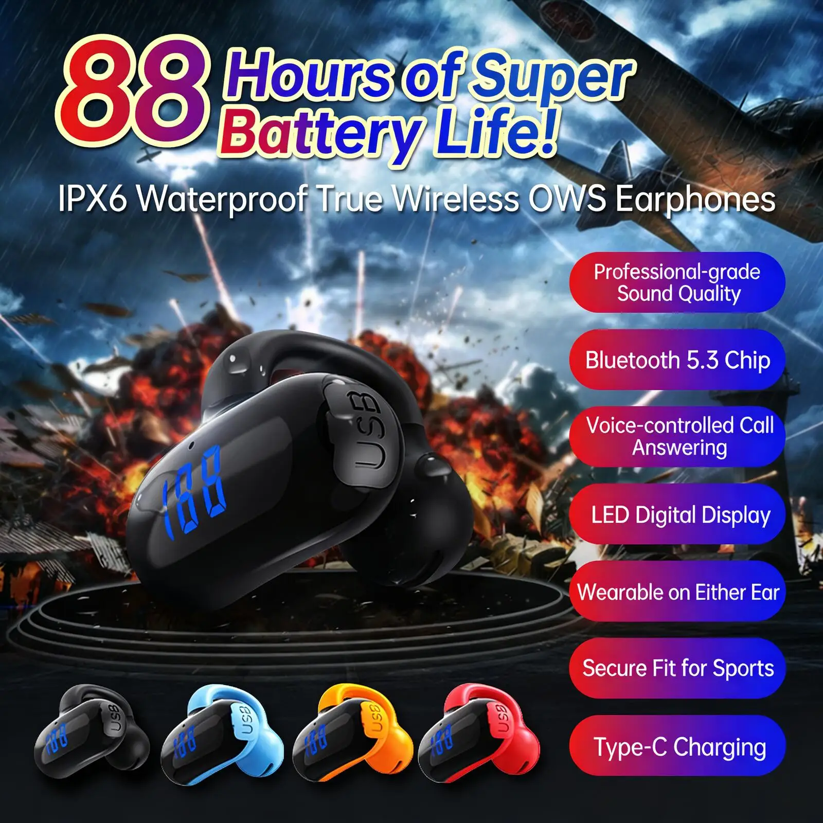 

F20 Bone Conduction Ear-clip Bluetooth Headphones IPX6 Waterproof HiFi 88 Long Battery Life Secure Fit Headset For Sport Music