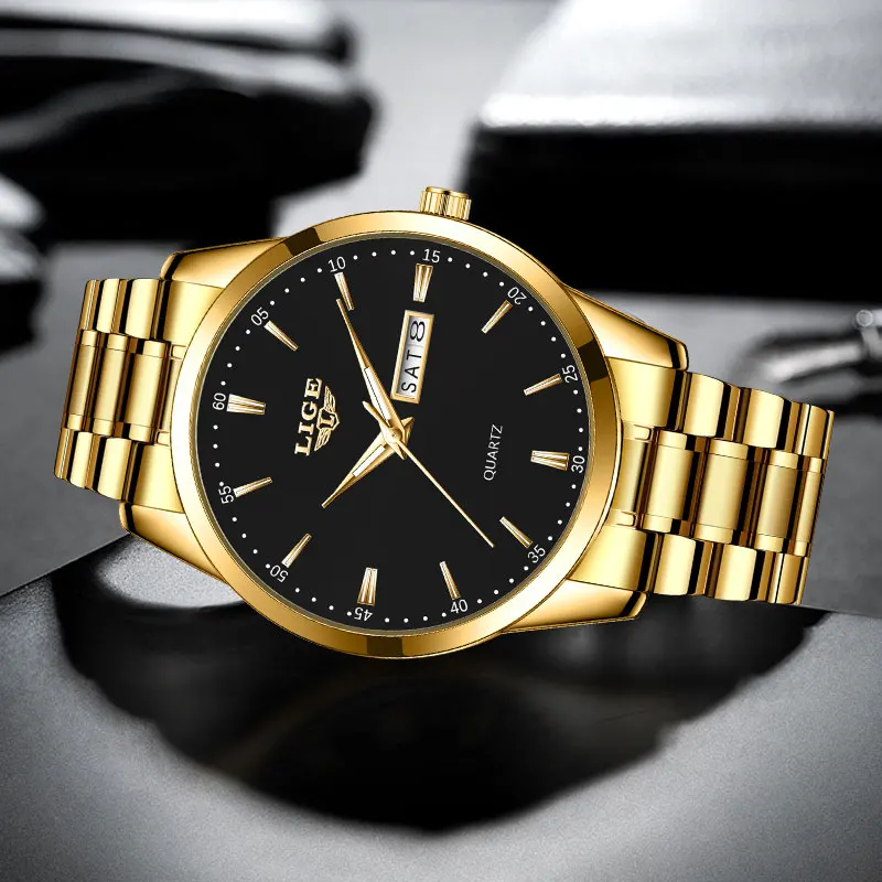 LIGE Top Brand Luxury Quartz Man Watch Stainless Steel Band Men's Watch Waterproof Casual Sport Luminous Week Clock Reloj Hombre