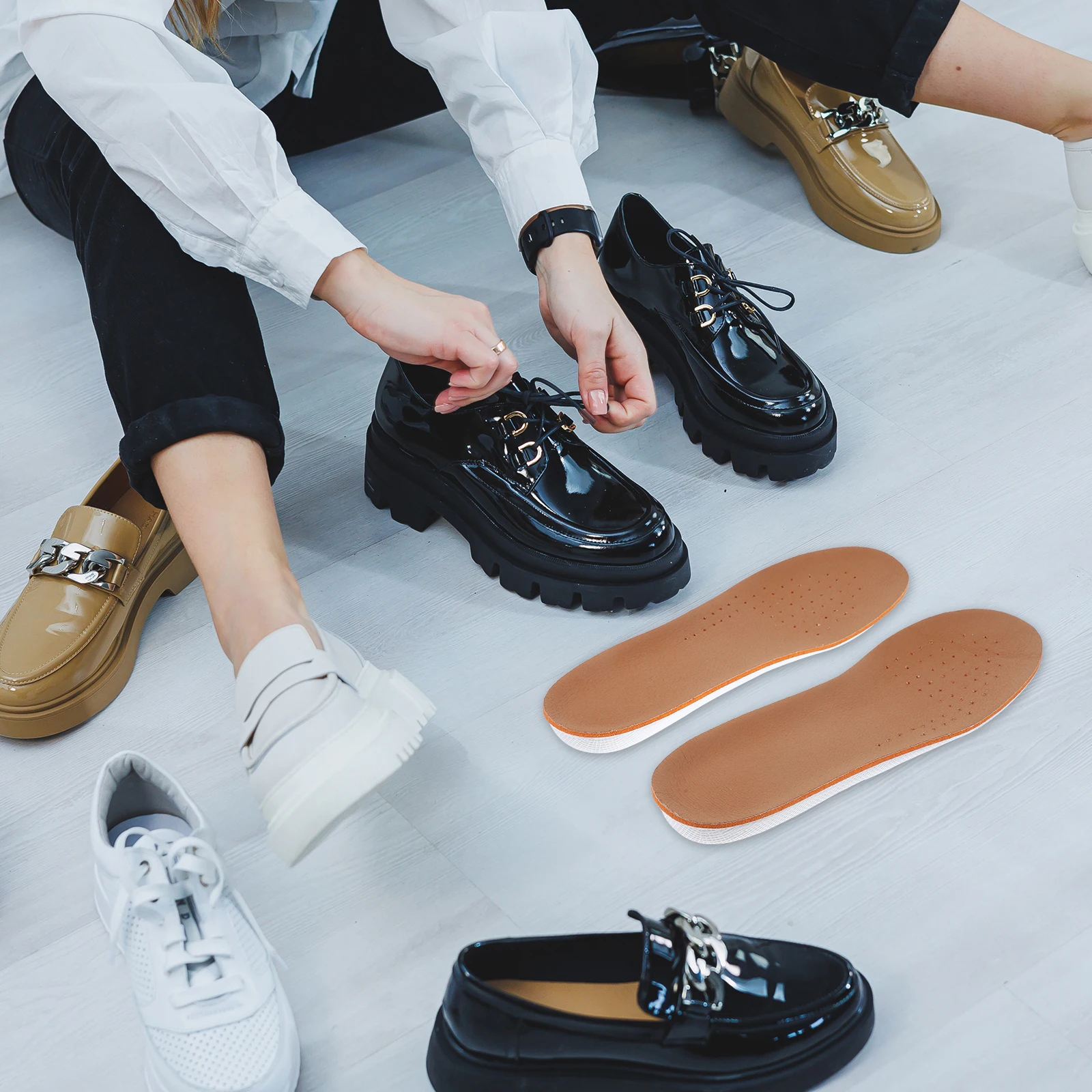 

Breathable Height Increase Insoles Shoe Lifts Taller Pads Comfortable Anti Slip 1.5Cm Thickness Pig Skin