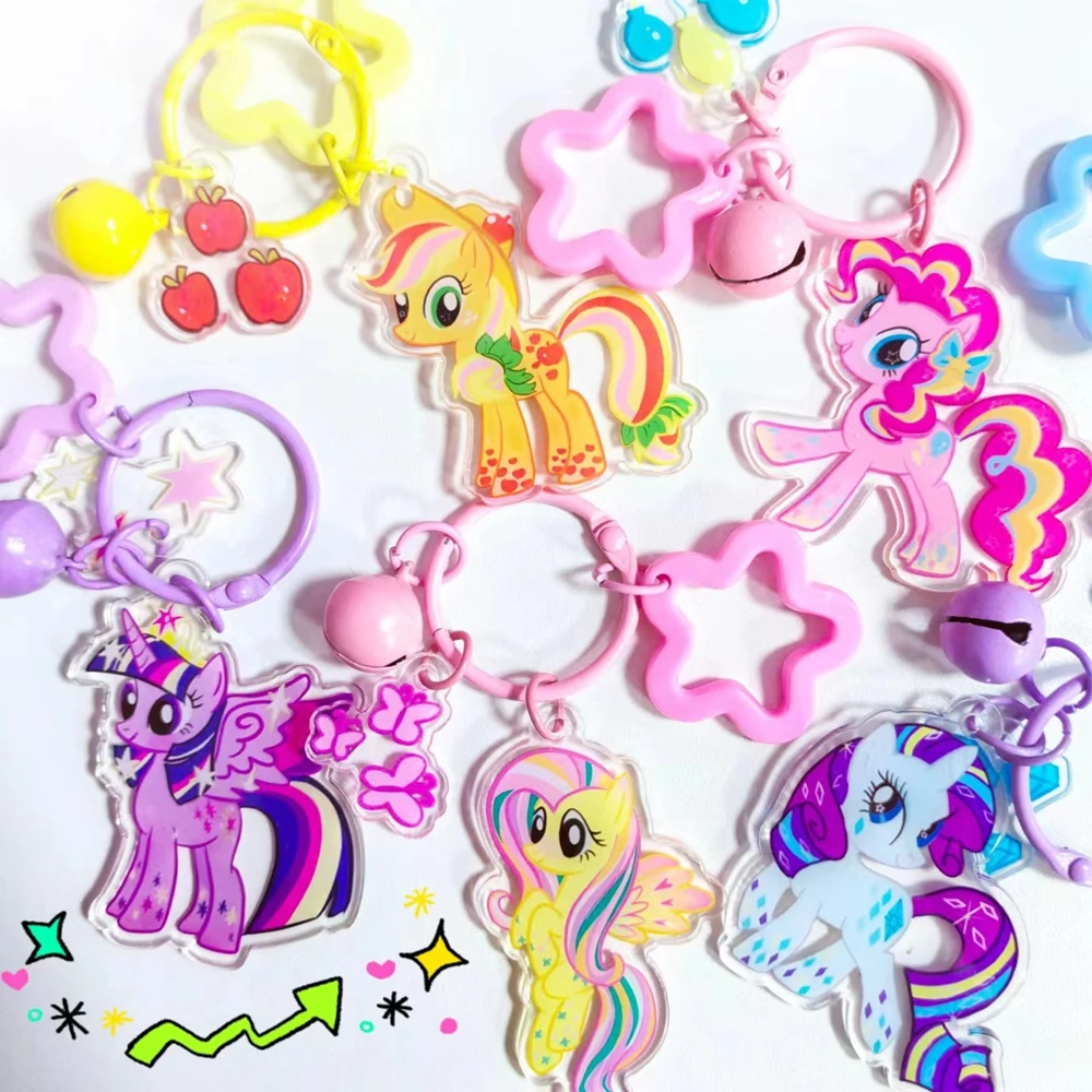 Cartoon My Little Pony portachiavi Kawaii acrilico Fluttershy Twilight Sparkle Rainbow Dash Pendant con ciondolo zaino Bell Anime