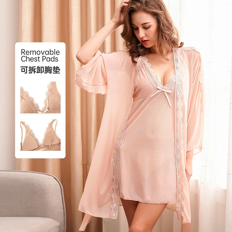 

Женский прозрачный сетчатый пижамный комплект, сексуальное платье-комбинация, халат, ночная рубашка с кружевными оборками и v-образным вырезом, сексуальная прозрачная ночная рубашка с открытой спиной