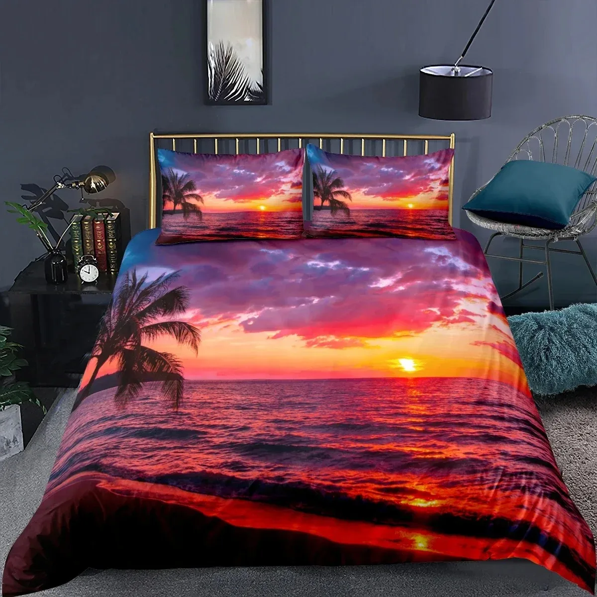 

Beach Sea Sky Palm Coconut Tree Bedding Set King Queen Duvet Cover Sets Pillowcase Bed Linen Comforter Adult Boy Queen King Size