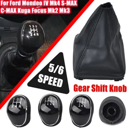 5/6 Speed For Ford Mondeo Mk4 S-Max C-Max Focus Mk2 Kuga Leather Shifter Lever Arm Headball Gear Shift Knob