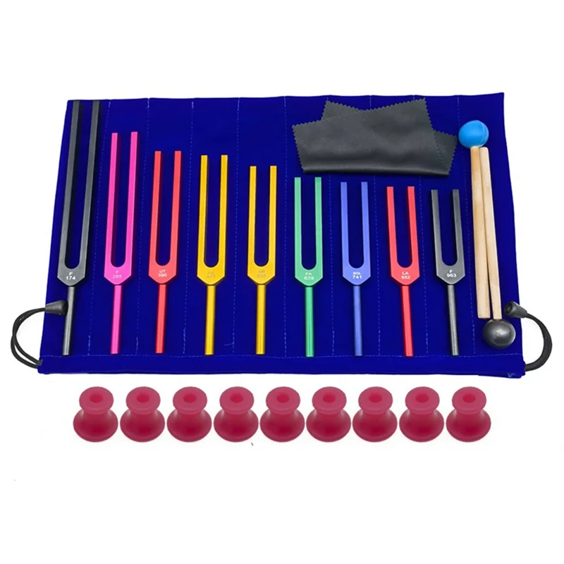 9 Pieces of Colorful Solfeggio Aluminum Alloy Tuning Forks, Tuning Forks for Therapy, Voice Therapy PinkT98C