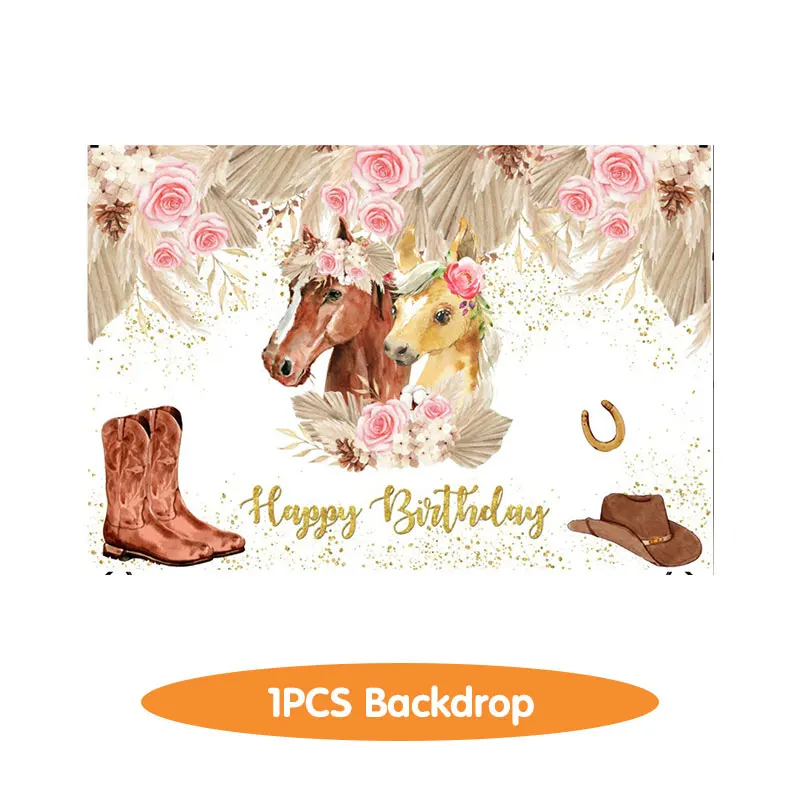 Horse Birthday Party Decoration Tablecloth Tableware Supplies Paper Cups Napkins Plates Backdrop Horse Balloon Set Kids Favor