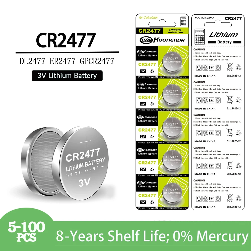 

5-100PCS CR2477 3V Button Cell Lithium Battery For Weight Scale Motherboard Thermometer CR 2477 DL2477 ECR2477 KCR2477 Coin Cell