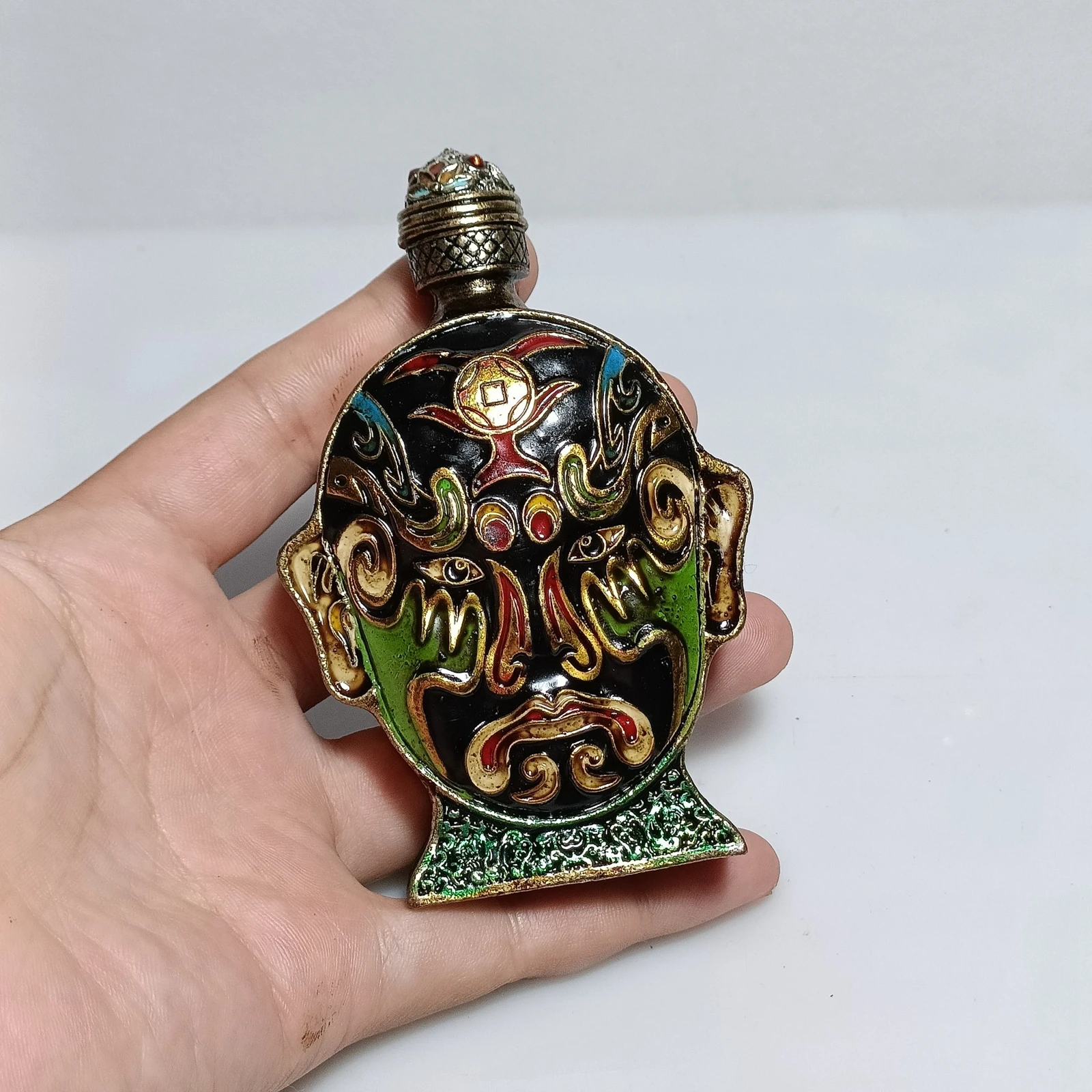 peking chinese snuff bottle green Beijing opera Face pattern of the make-up art