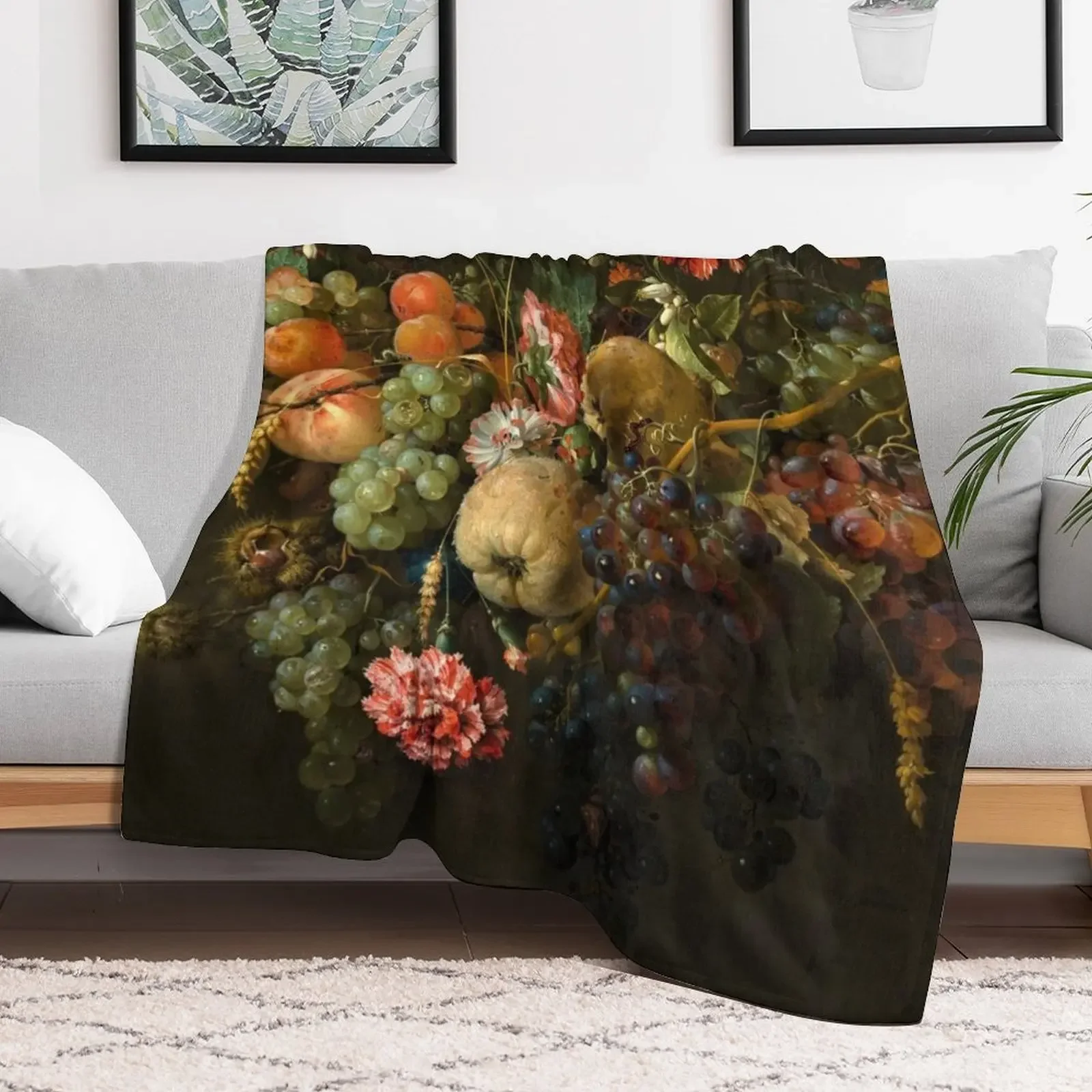 Jan Davidsz. de Heem - Garland of Fruit and Flowers Throw Blanket Luxury Brand Nap Multi-Purpose Blankets