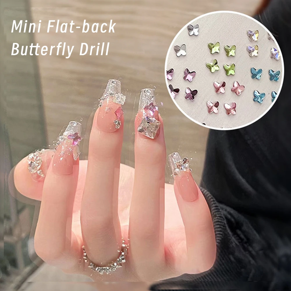 12 شبكة/صندوق مختلط غير النظامية أظافر ماسية الراين فراشة اللؤلؤ الصلب الكرة مسمار الفن سحر فلاتباك كريستال مسمار الديكور #5