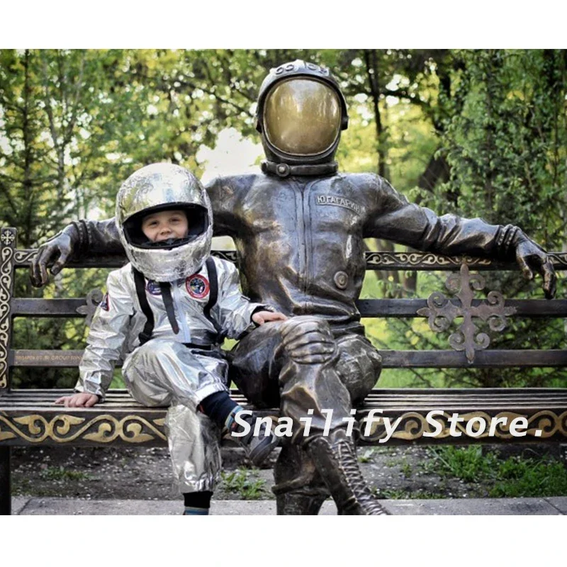 SNAILIFY Silver Spaceman Jumpsuit Boys Astronaut Costume For Kids Halloween Cosplay Children Pilot Carnival Party Fancy Dress