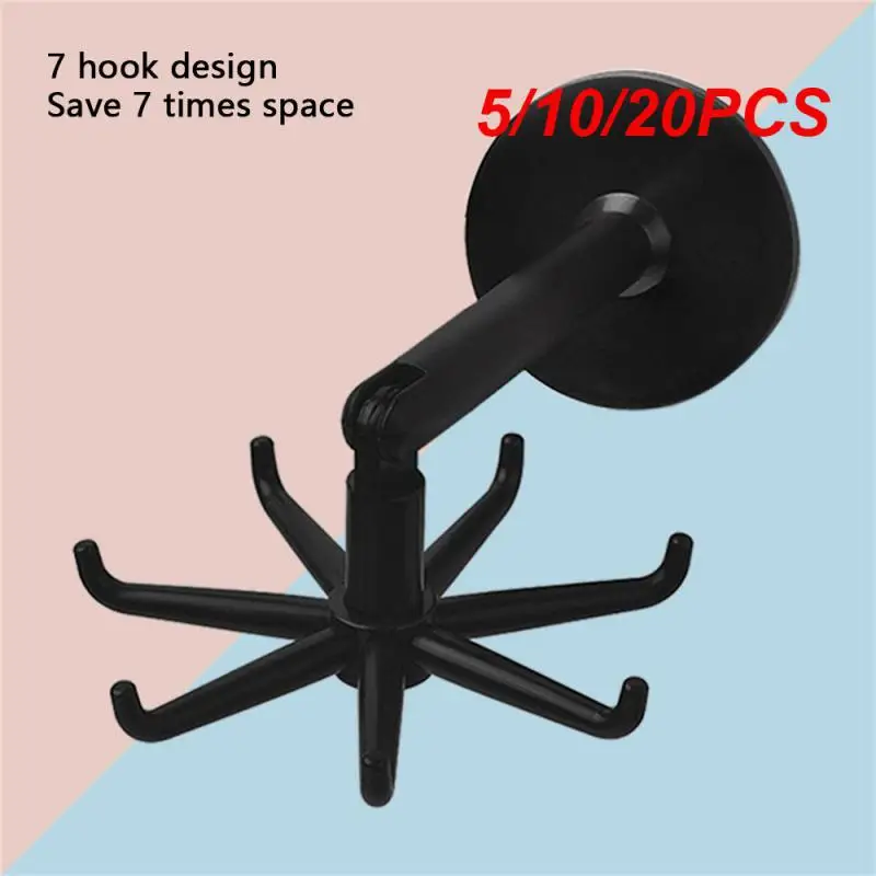 5/10/20PCS Kitchen Organizer No Drilling Hooks Self-adhesive Hanger Kitchen Hooks Rotatable Nail Free 6 Hooks