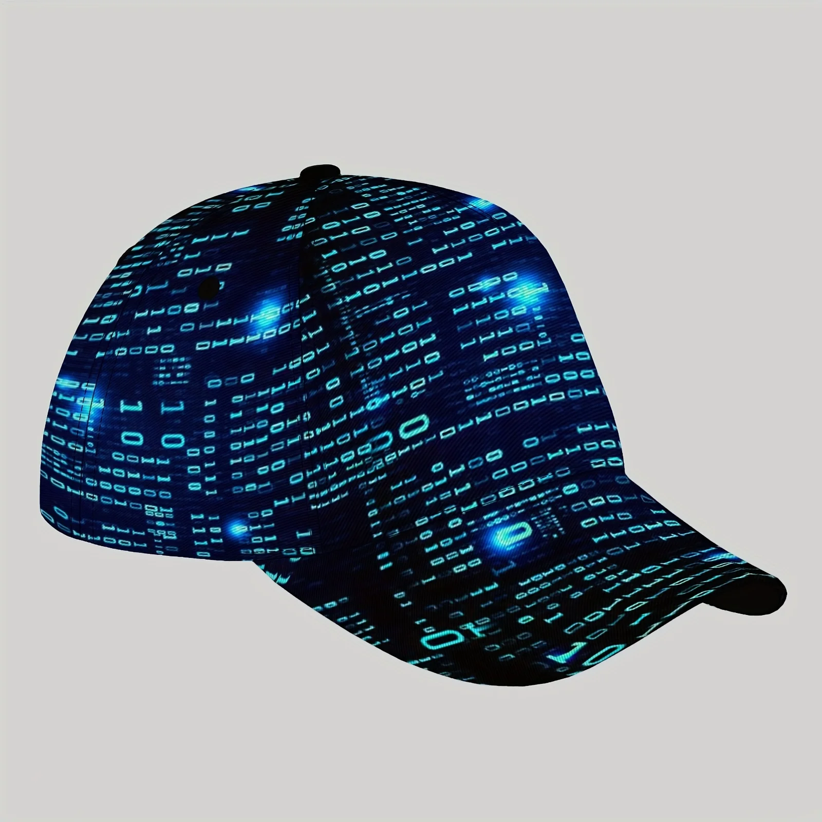 Customization Baseball Cap Featuring A Binary Code Design, Ideal For Tech Enthusiasts. This Modern Hat Is Unisex And Adjustable,