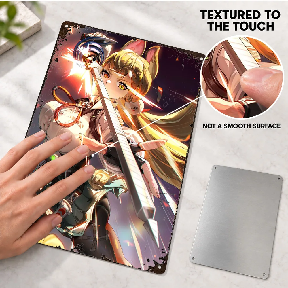 Alice Zenless Zone Zero Textured Metal Poster Personalized Aluminum Sign Japanese Animation Illustration Wall Art For Game Room