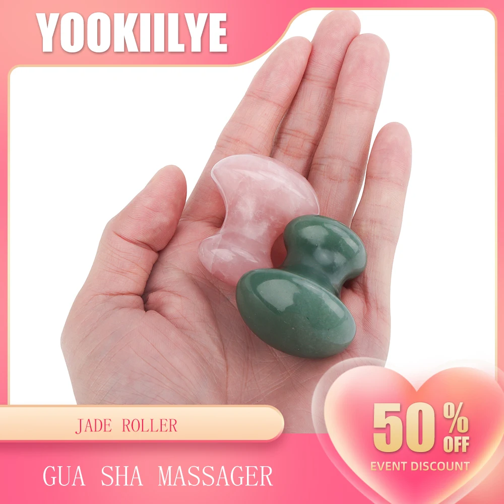 Rose Quartz Green Aventurine Mushroom-Shape Jade Gua Sha Scraping Massager for Spa Relax Massage Face-lift Anti-wrinkle Skincare