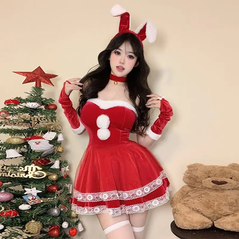 Halloween Christmas Bunny Girl Costume Women Pure Desire Theme Dress Set Role Play Cosplay Sexy Party Outfit New Design