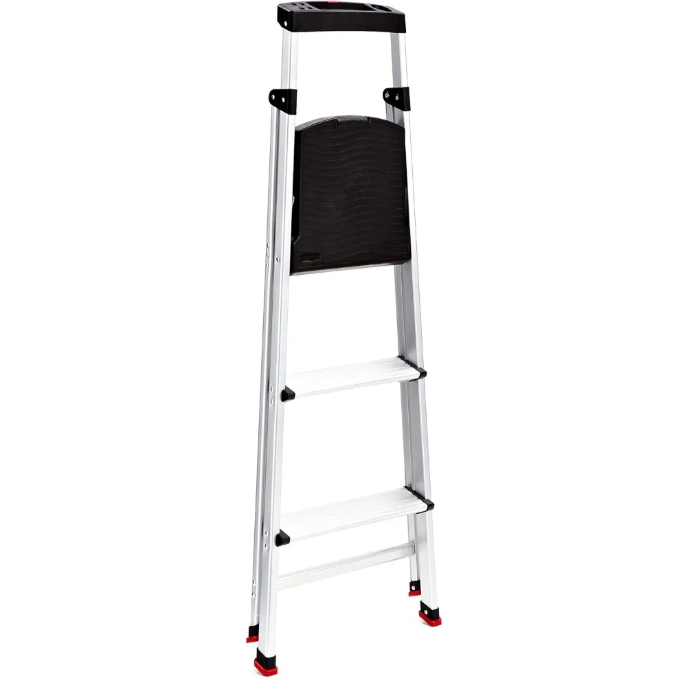 Rubbermaid-RMA-3 3-Step Lightweight Alumínio Step Stool com Project Top, 225-lb Capacidade Prata