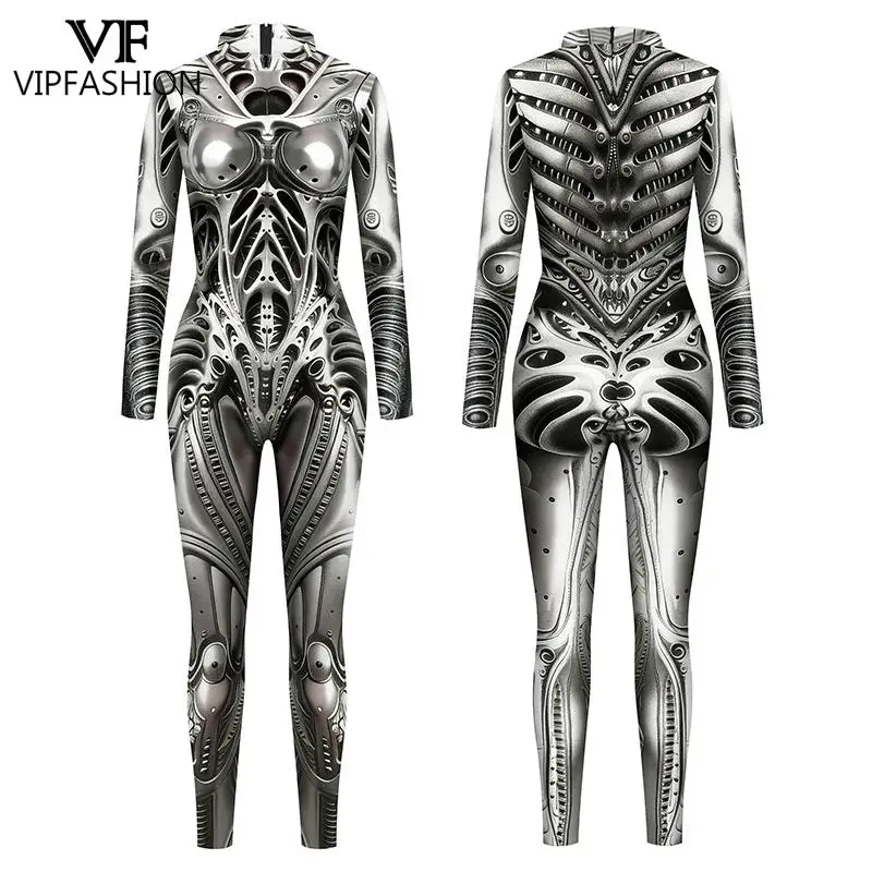 

VIP FASHION Robot Punk Cosplay Bodysuit for Women Halloween Party Catsuit 3D Printed Rave Zentai Adult Stage Performace Outfit