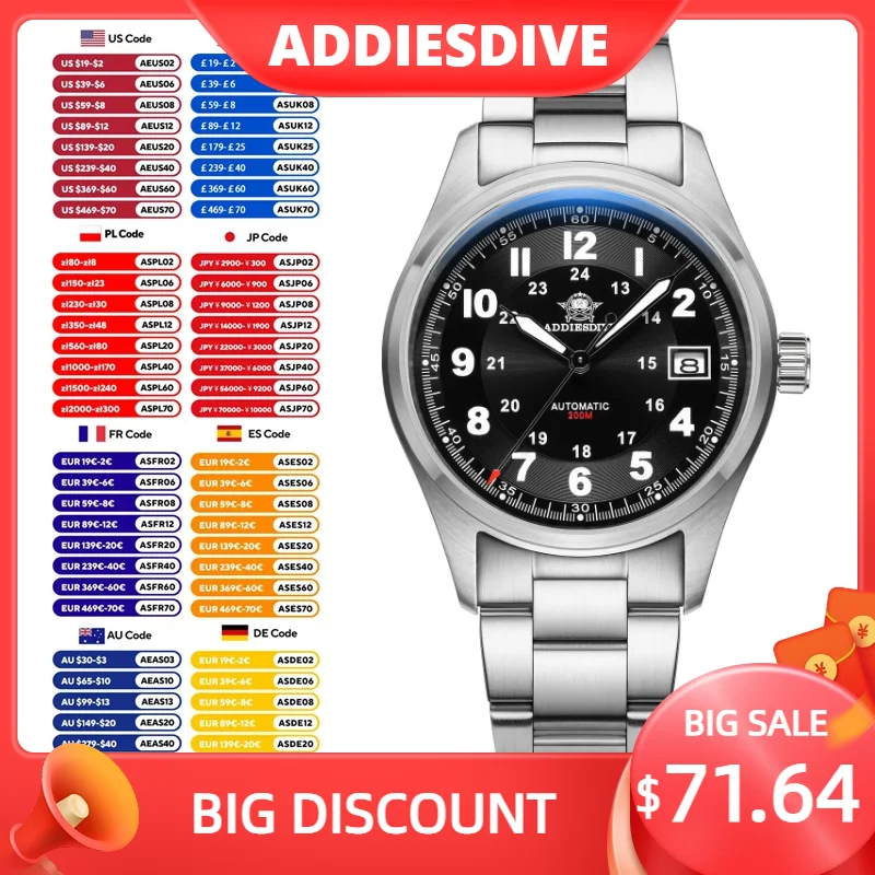 ADDIESDIVE NEW Classic Leather NH35A Automatic Watch Sapphire Retro 200M Dive Men's Mechanical Watches Super Luminous Wristwatch