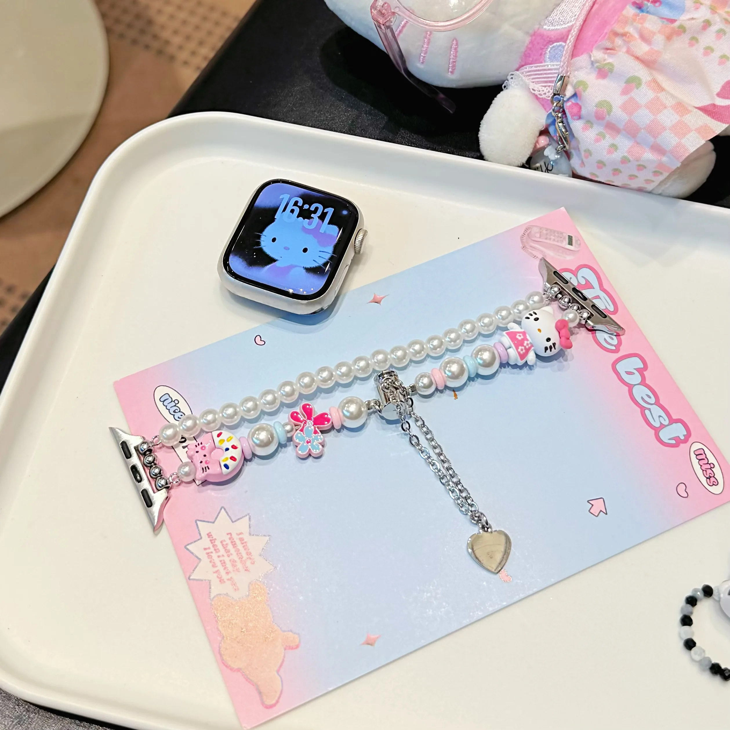 Girls Fashion Cute For Hello Kitty Pearl Beaded Band For Apple Watch  S11 10 49 46 45 44 42-38mm For iwatch Ultra S11/10/9/8 view 3