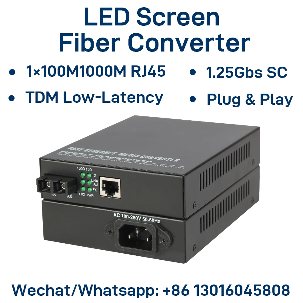 

LED Display Fiber Media Converter, 1-Port Gigabit Ethernet, 1000Mbps RJ45 + 1.25G Fiber, Long Distance Transmission, Plug & Play