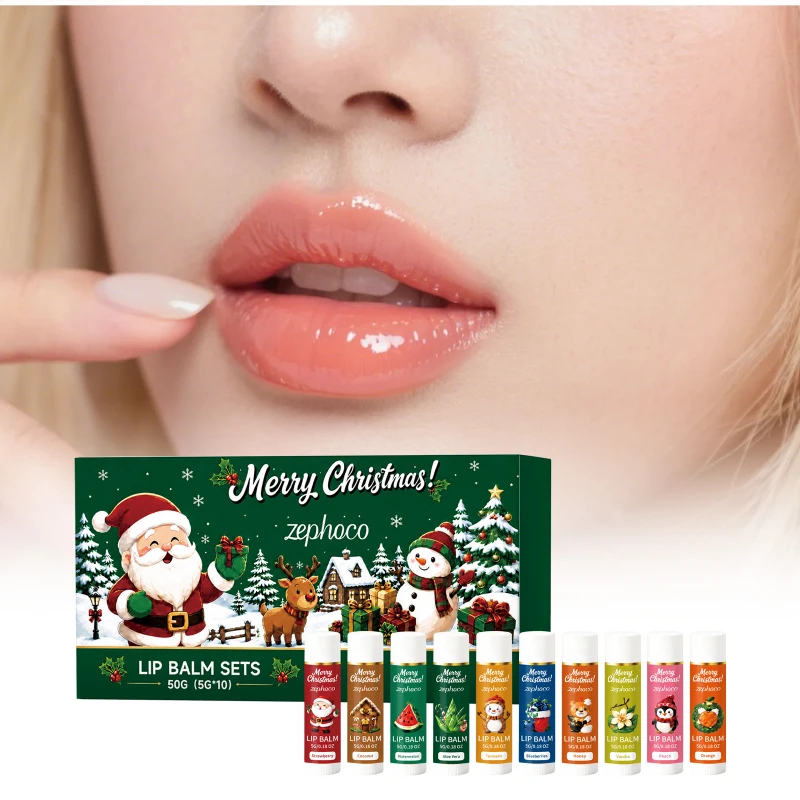 Christmas Lip Balm Set Fruit Flavor Moisturizing Lip Care Kit Winter Lip Hydrating Repair Balm Xmas Holiday Beauty Gift Box