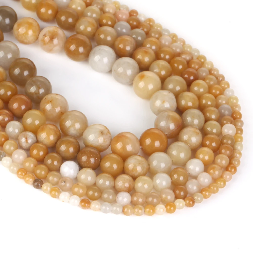 Natural Stone Beads 4-12mm Yellow Topaz Round Loose Spacer Beads for Jewelry Making DIY Bracelets Earring Accessories