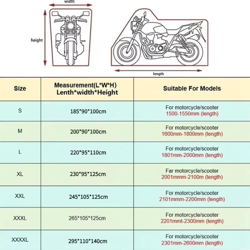 Options Motorcycle Cover, All-Weather Outdoor Protection, Heavy Duty Dustproof with Anti-Theft Lock Hole And Windproof Buckles,