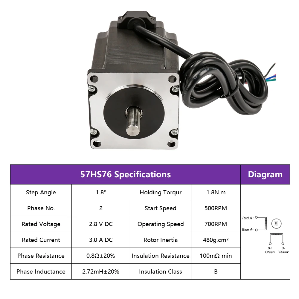 MHCN 57HS76 NEMA23 Stepper Motor 1.8N.m 3A 2 phase Shaft Diameter 6.35mm/8mm  for CNC Engraving Milling Machine 3D Printer