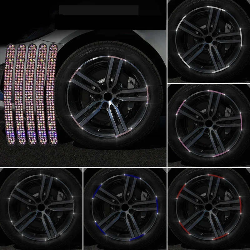 20Pcs Bling Rhinestone Car Tire Rim Sticker Auto Decorative Sticker Safety Warning Stripe Wheel Hub Car Accessories for Women