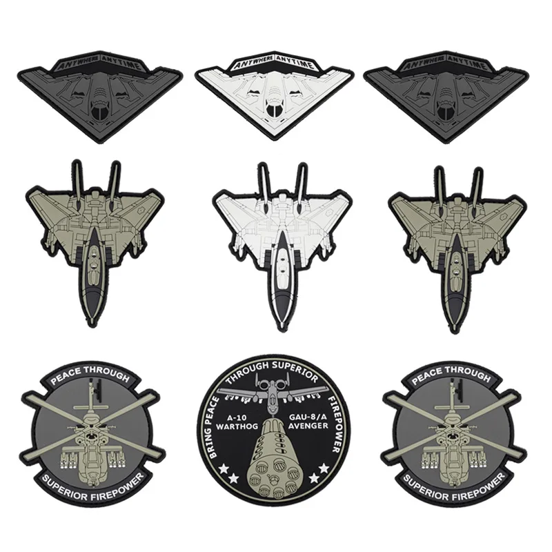 Bomber Fighter Series Armband Helicopter Morale Badge Tactical Hook and Loop Patches 3D PVC Luminous Armband